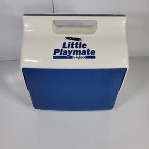 Vintage Igloo Little Playmate Cooler Blue & White Push Button Lunchbox 